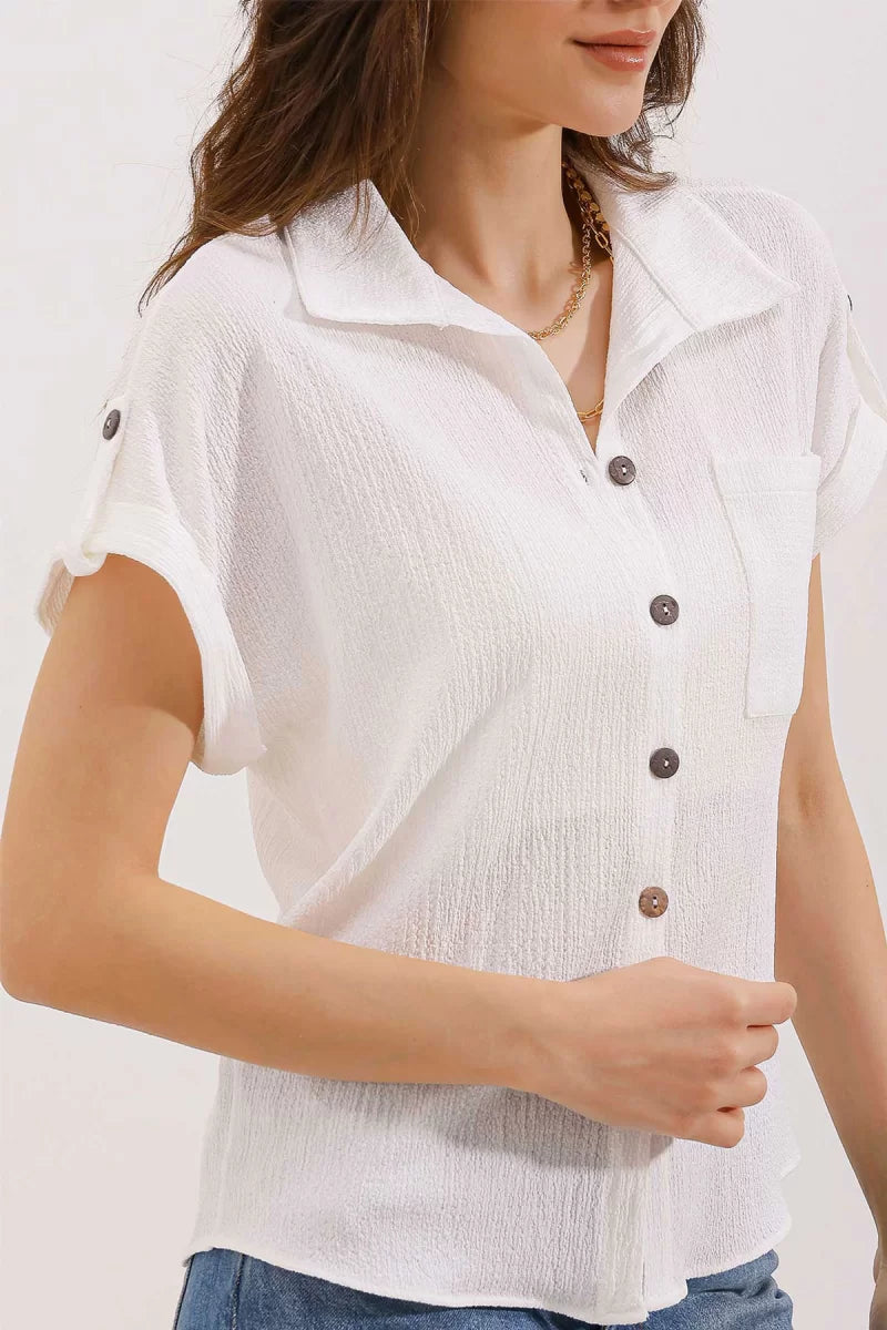Kadın Kısa Kol Oversize Gömlek