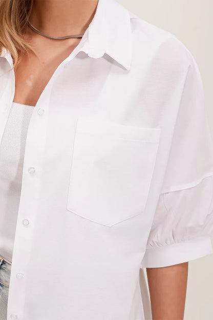 Kadın Kısa Kol Basic Oversize Pamuklu Gömlek