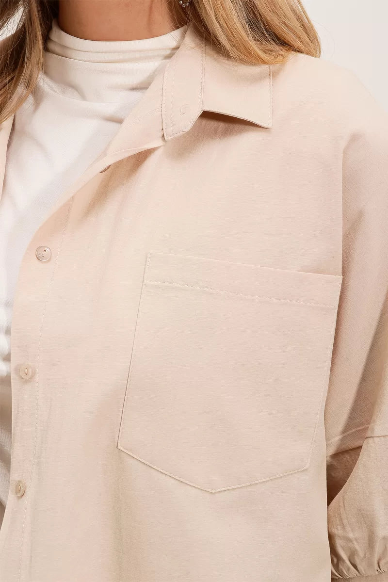 Kadın Kısa Kol Basic Oversize Pamuklu Gömlek