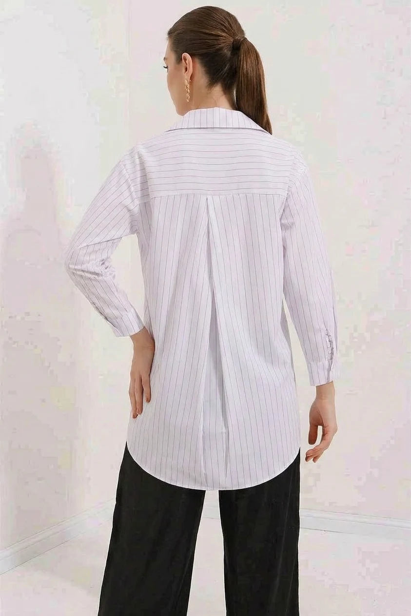 Kadın Oversize Çizgili Pamuklu Gömlek