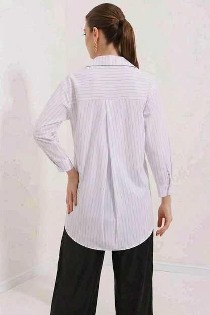 Kadın Oversize Çizgili Pamuklu Gömlek