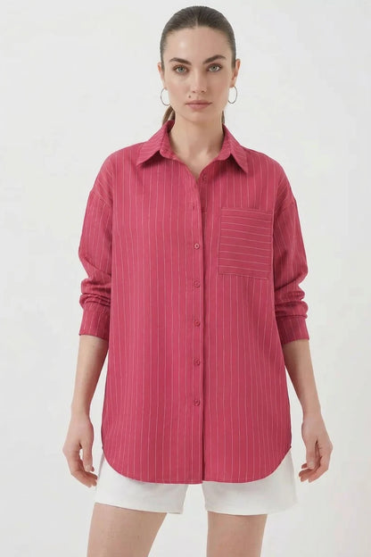 Kadın Oversize Çizgili Pamuklu Gömlek