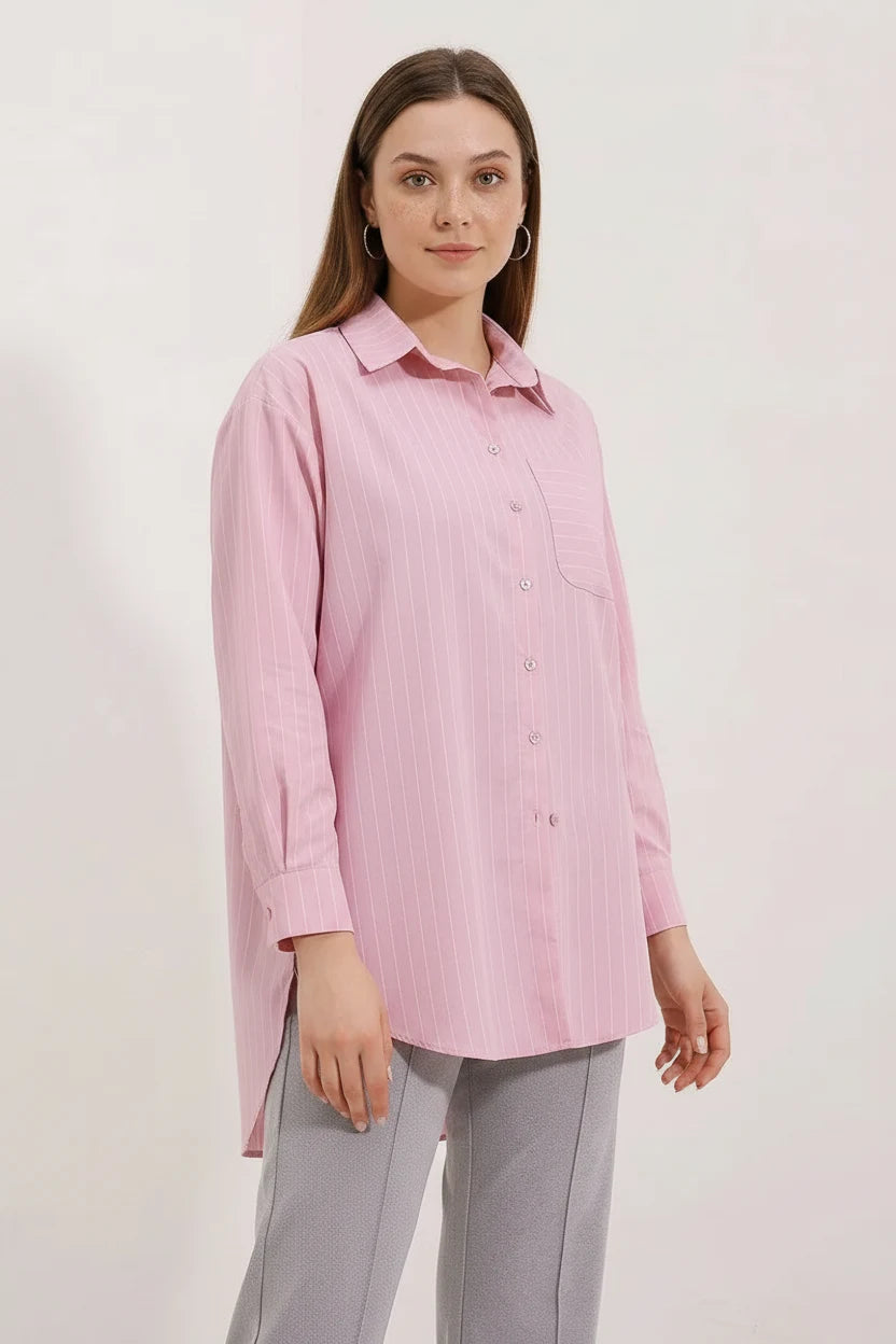 Kadın Oversize Çizgili Pamuklu Gömlek