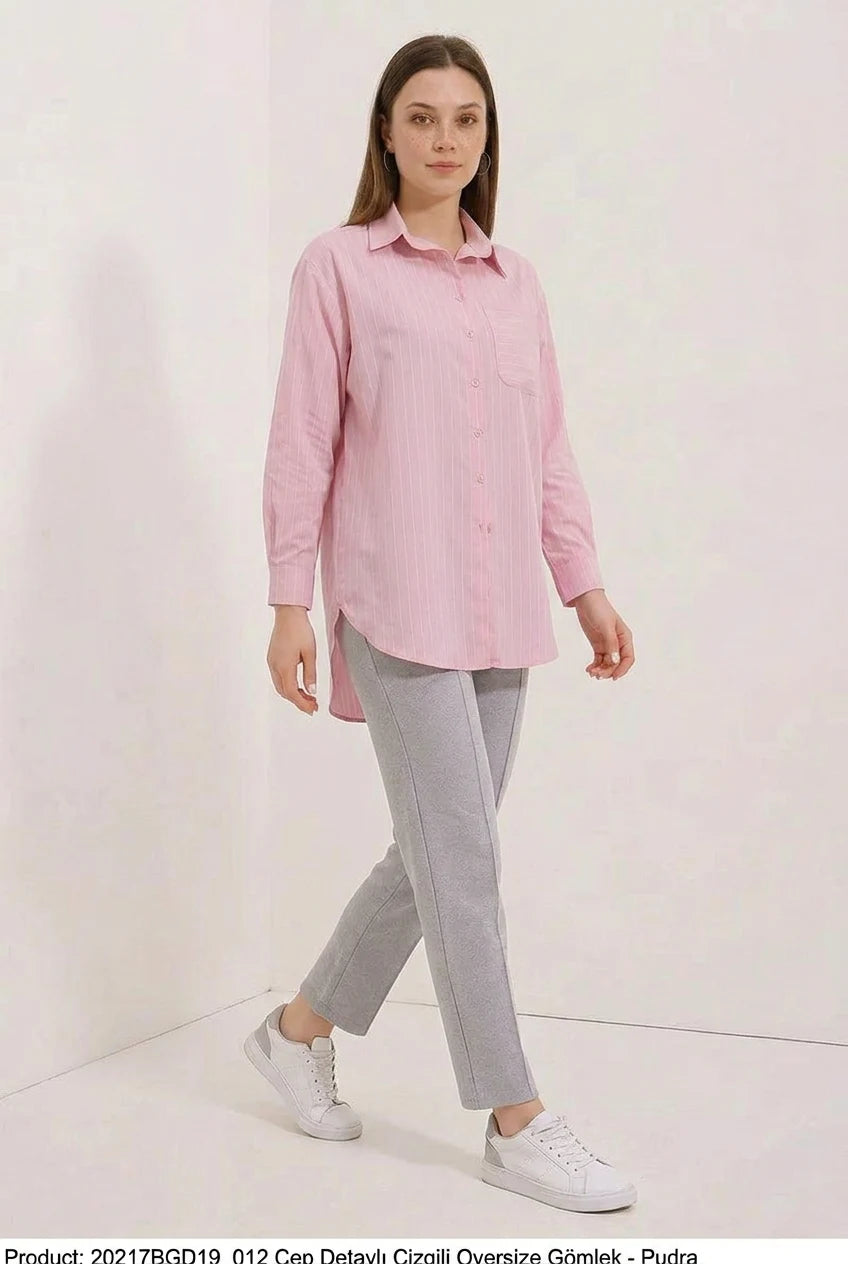 Kadın Oversize Çizgili Pamuklu Gömlek