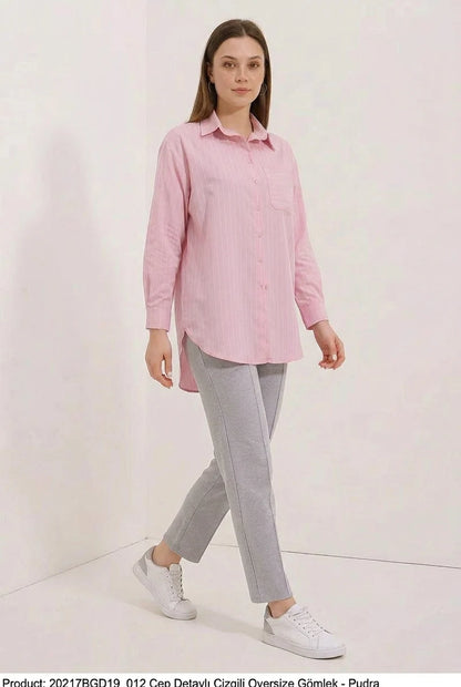 Kadın Oversize Çizgili Pamuklu Gömlek