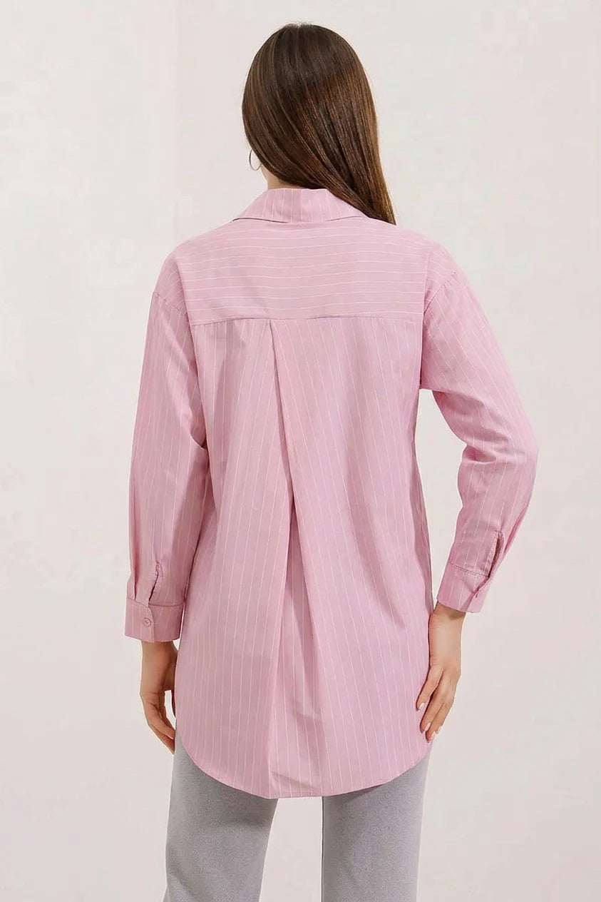 Kadın Oversize Çizgili Pamuklu Gömlek