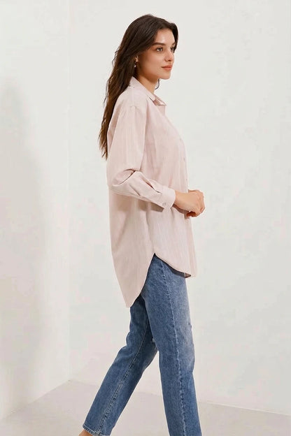 Kadın Oversize Çizgili Pamuklu Gömlek