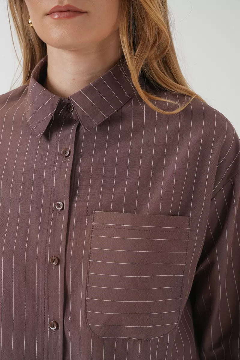 Kadın Oversize Çizgili Pamuklu Gömlek