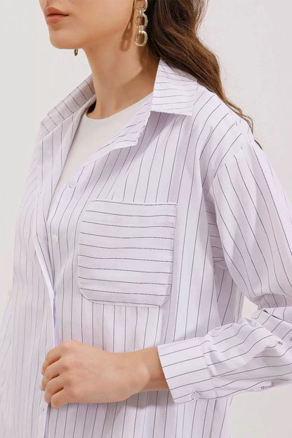 Kadın Oversize Çizgili Pamuklu Gömlek