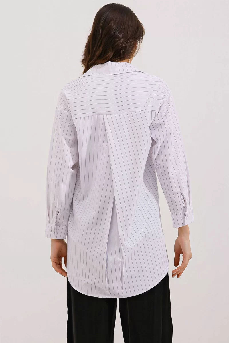 Kadın Oversize Çizgili Pamuklu Gömlek