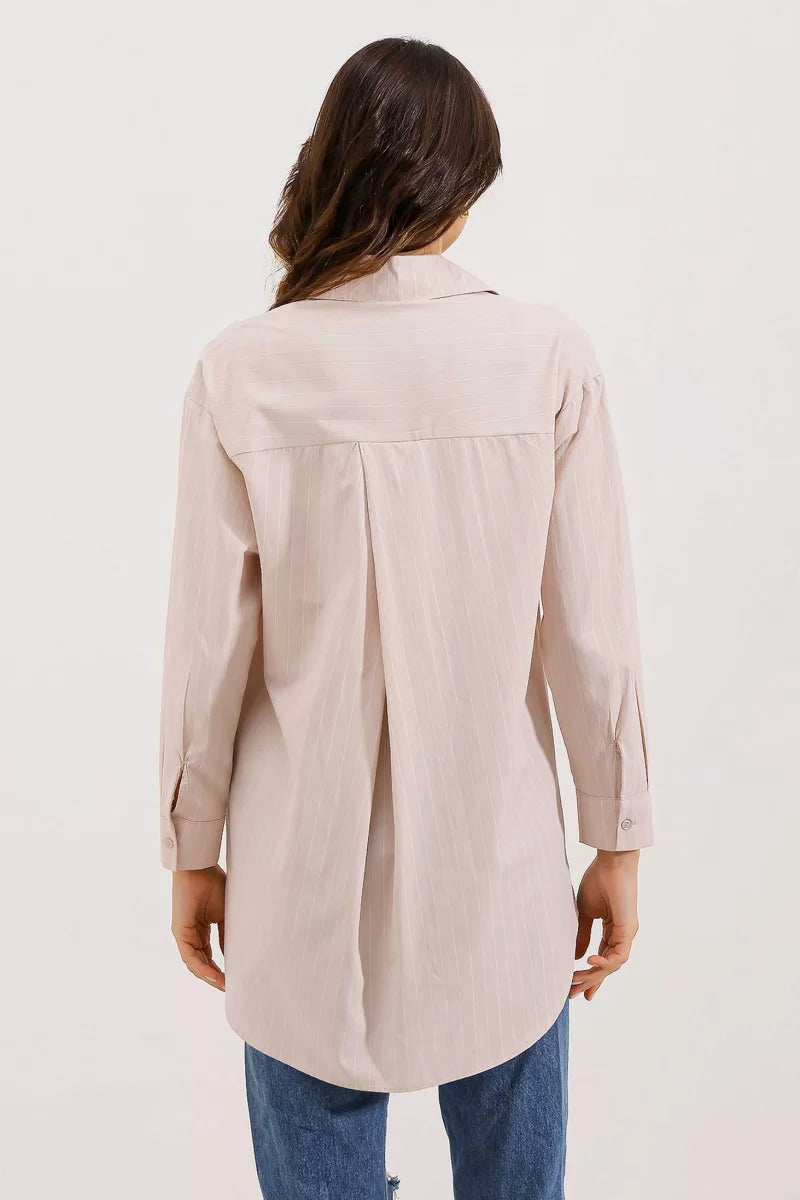 Kadın Oversize Çizgili Pamuklu Gömlek