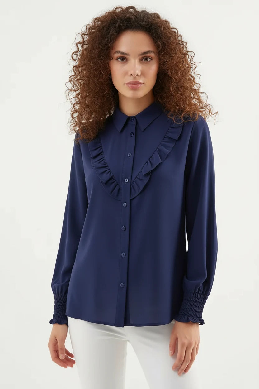 Kadın Fırfırlı Uzun Kol Gömlek