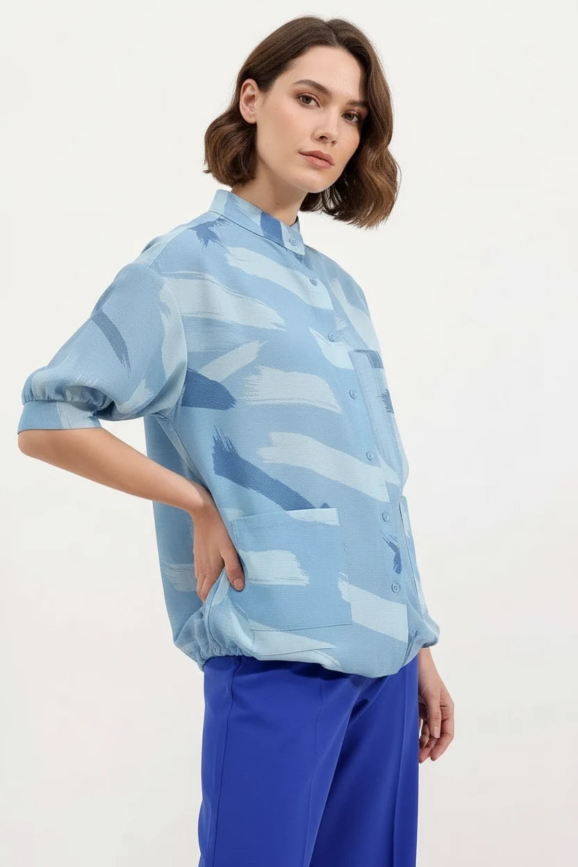 Kadın Oversize Desenli Viskon Gömlek