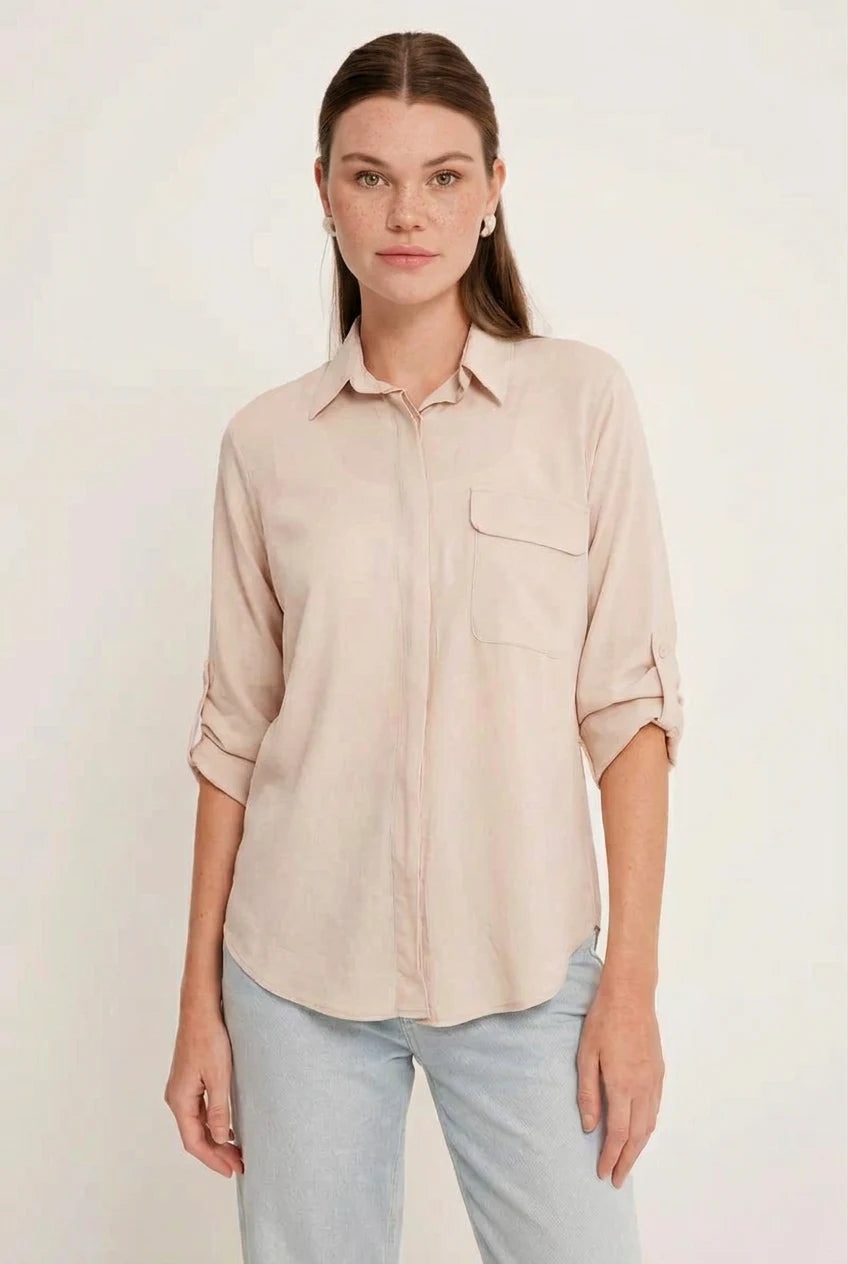 Kadın Cep Detaylı Viskon Gömlek