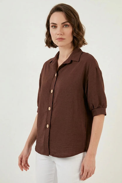 Kadın Kısa Kol Oversize Keten Gömlek