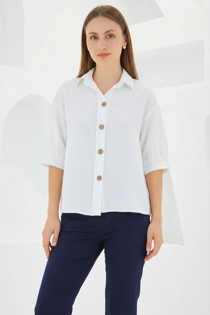 Kadın Oversize Kesim Kısa Kol Keten Gömlek