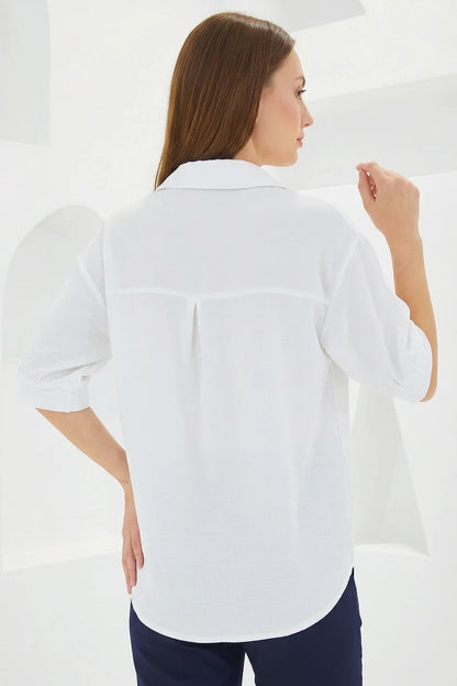Kadın Oversize Kesim Kısa Kol Keten Gömlek