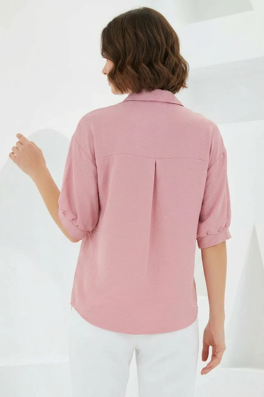 Kadın Oversize Kesim Kısa Kol Keten Gömlek