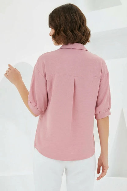 Kadın Oversize Kesim Kısa Kol Keten Gömlek