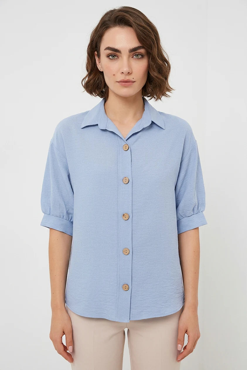 Kadın Kısa Kol Oversize Keten Gömlek