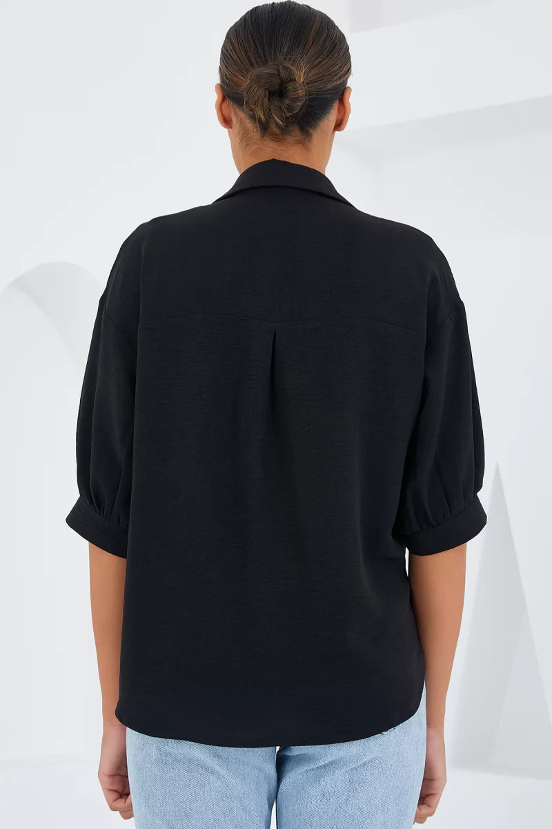 Kadın Kısa Kol Oversize Keten Gömlek