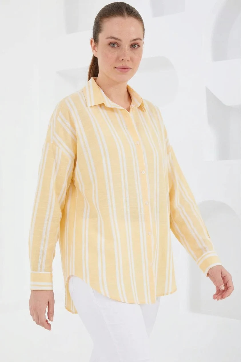 Kadın Oversize Çizgili Viskon Gömlek – Renk Seçenekleri 1