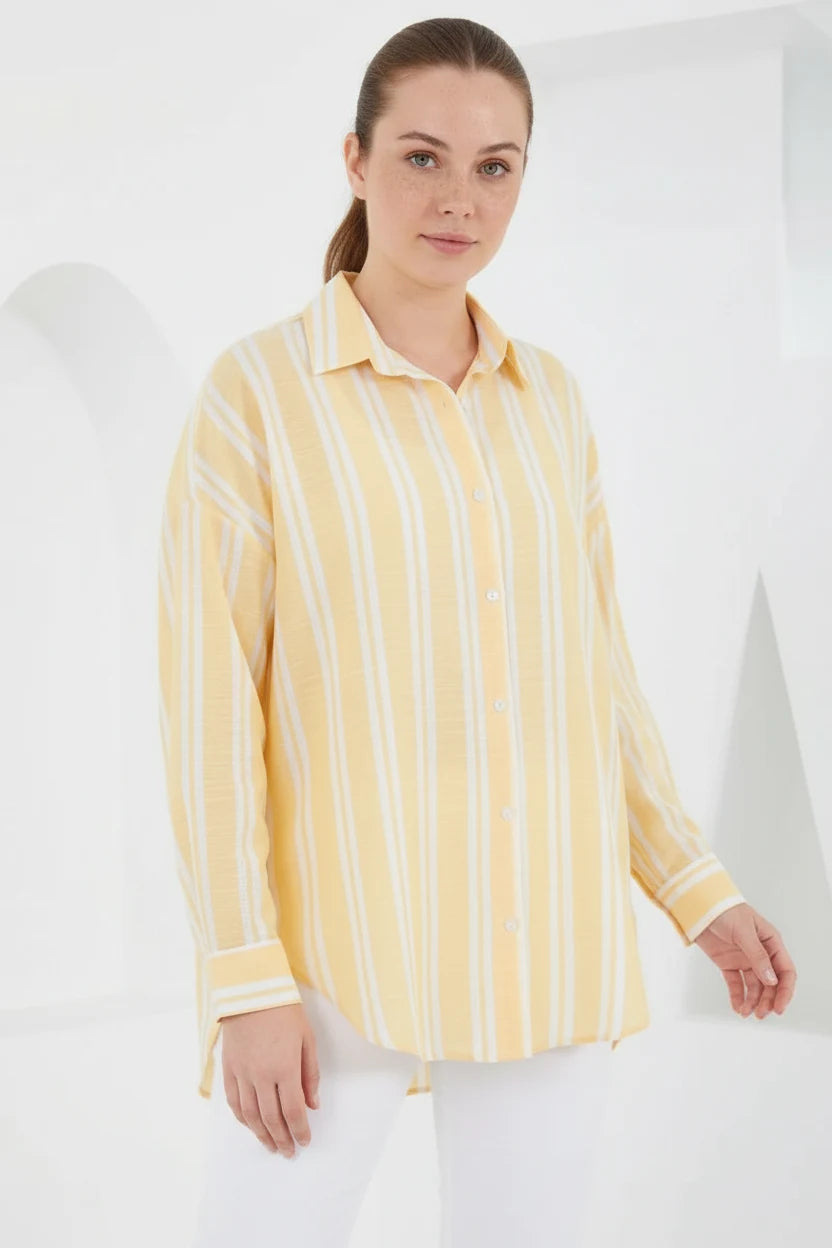 Kadın Oversize Çizgili Viskon Gömlek – Renk Seçenekleri 1