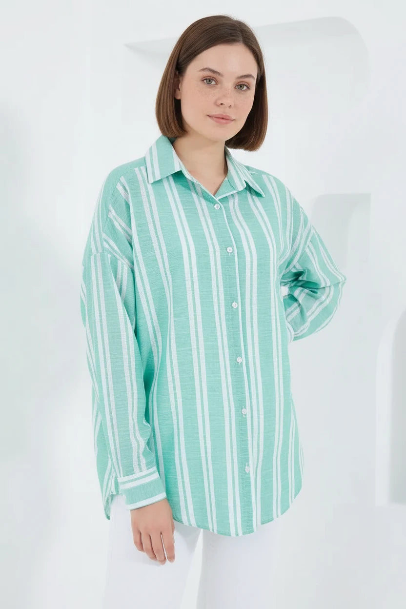 Kadın Oversize Çizgili Viskon Gömlek – Renk Seçenekleri 1