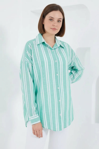 Kadın Oversize Çizgili Viskon Gömlek – Renk Seçenekleri 1