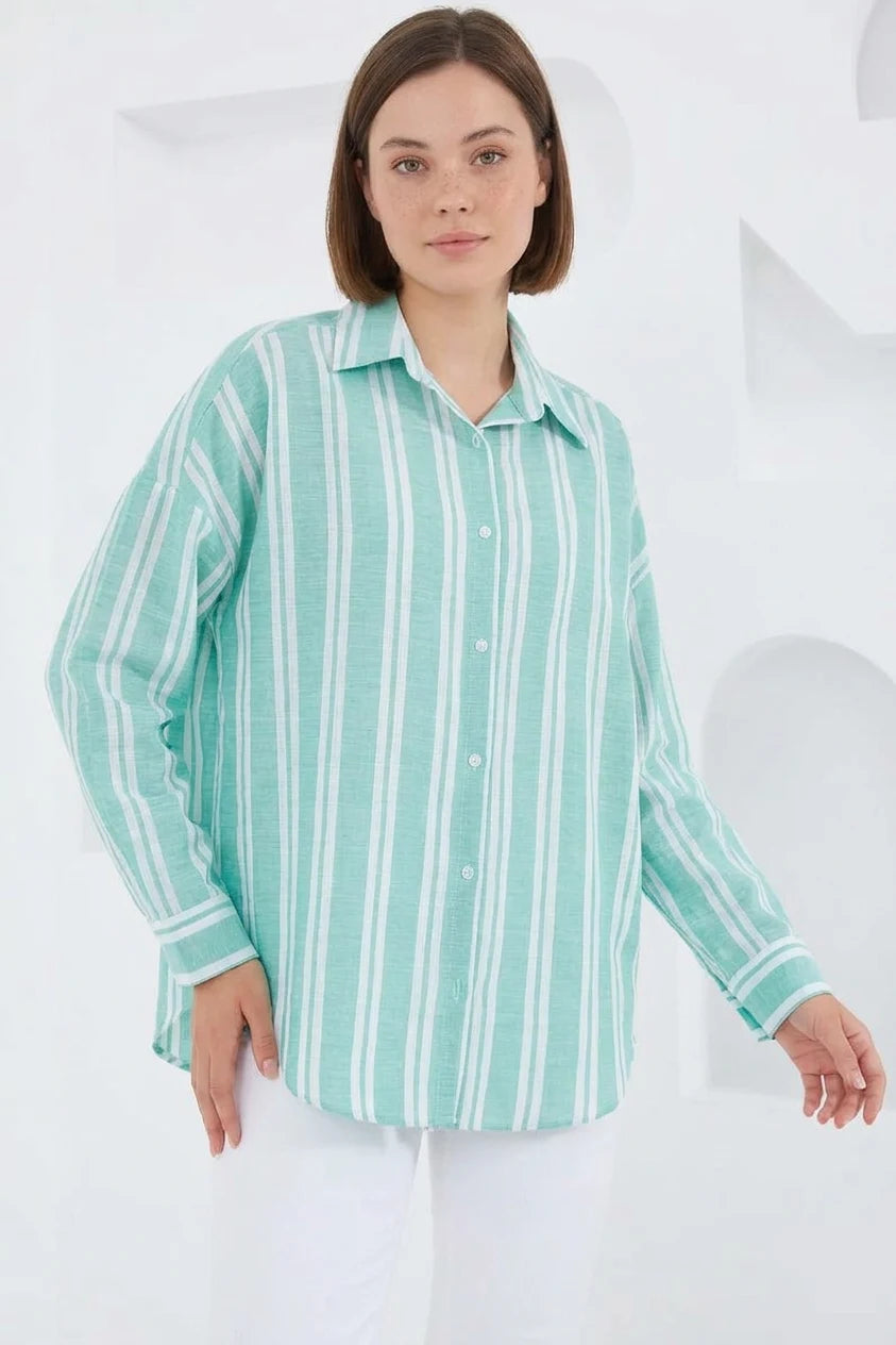 Kadın Oversize Çizgili Viskon Gömlek – Renk Seçenekleri 1
