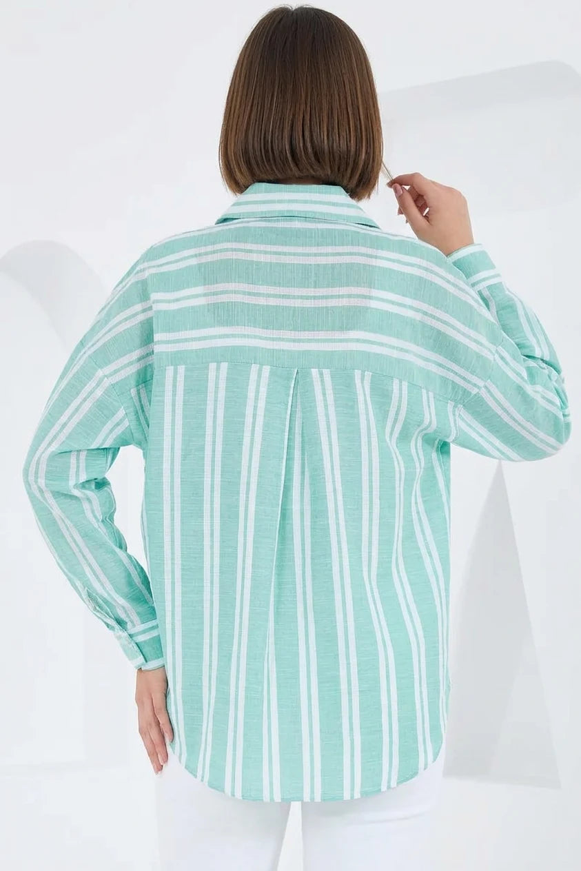 Kadın Oversize Çizgili Viskon Gömlek – Renk Seçenekleri 1