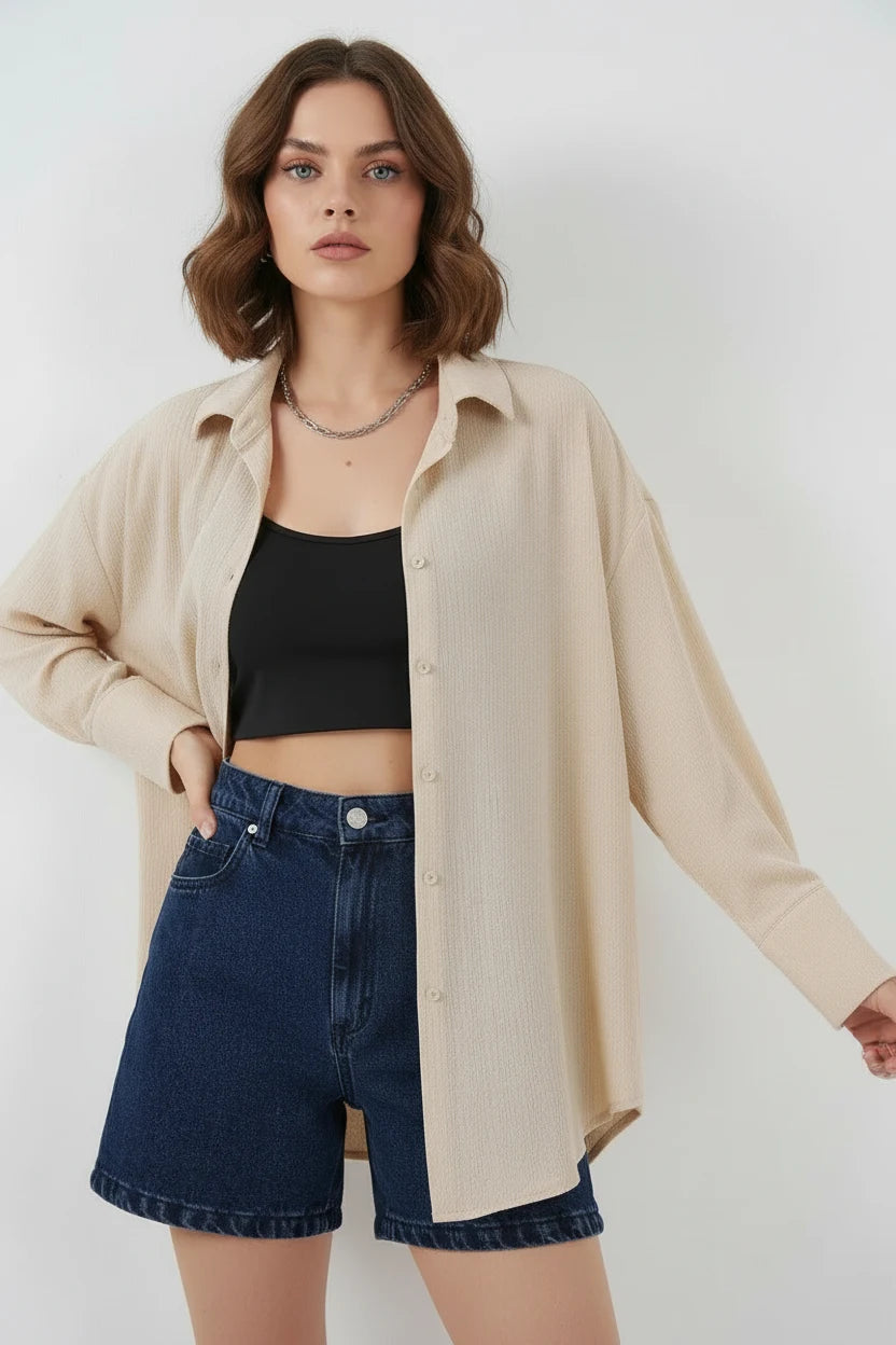 Kadın Oversize Kesim Gömlek