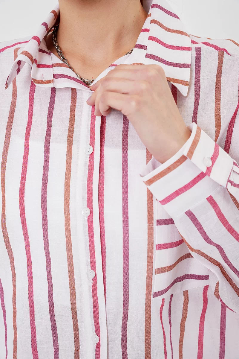Kadın Oversize Çizgili Pamuklu Gömlek
