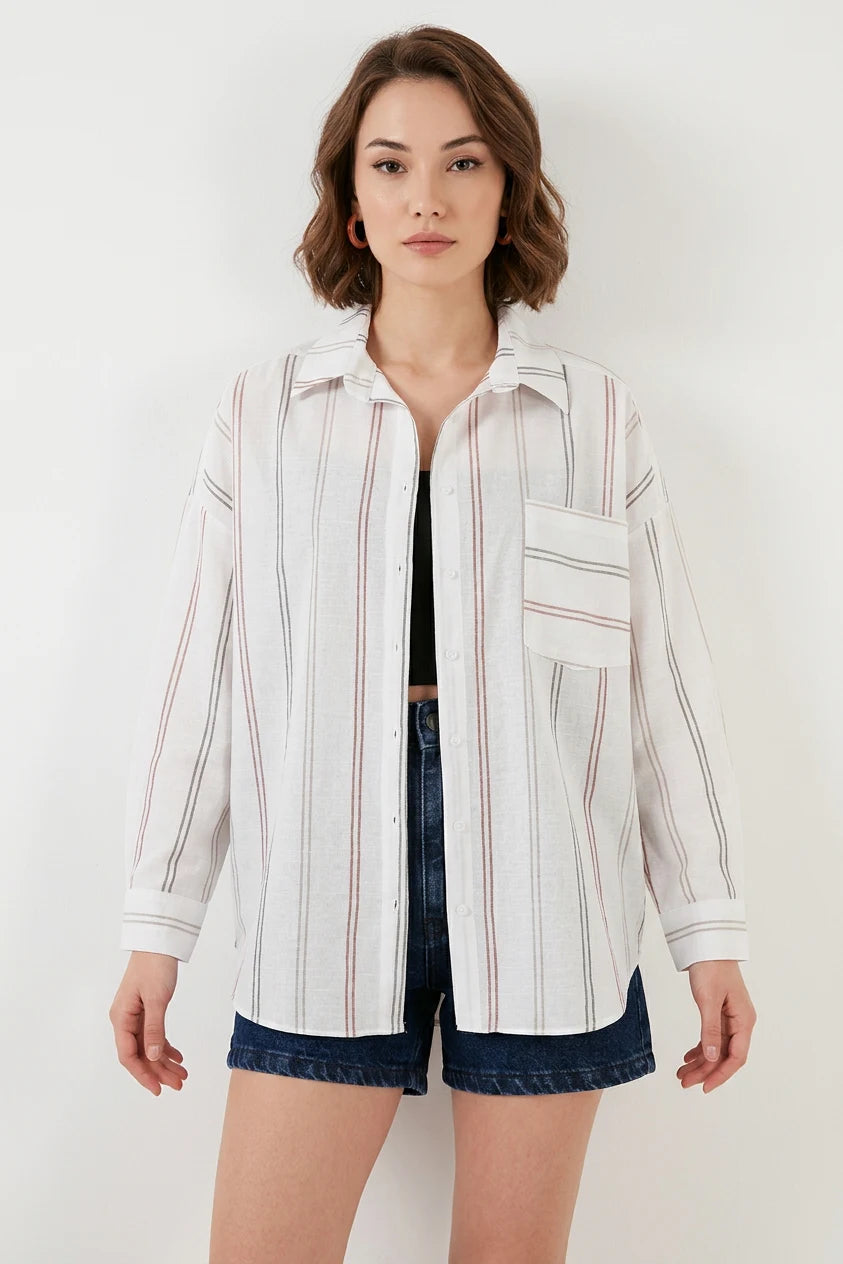 Kadın Oversize Çizgili Pamuklu Gömlek