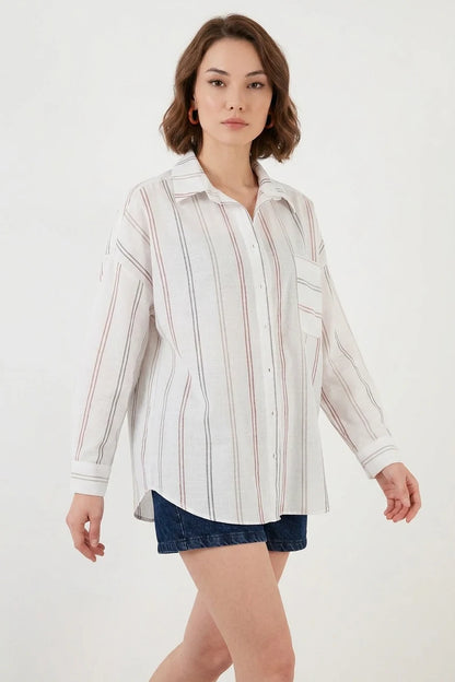 Kadın Oversize Çizgili Pamuklu Gömlek