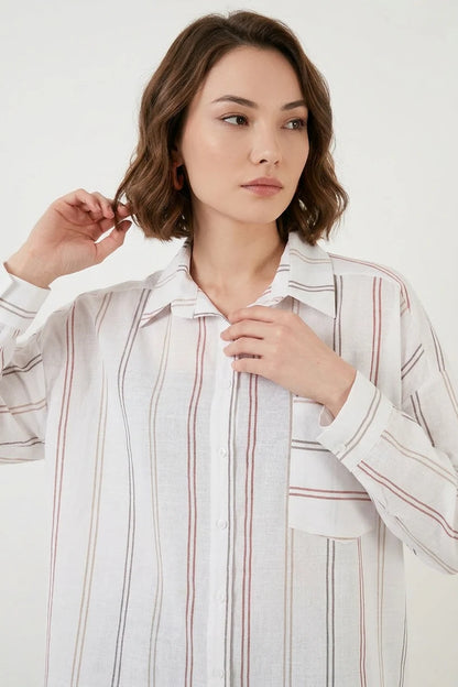 Kadın Oversize Çizgili Pamuklu Gömlek