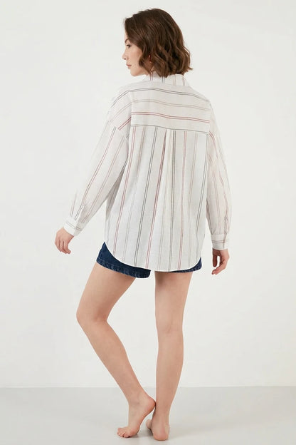 Kadın Oversize Çizgili Pamuklu Gömlek
