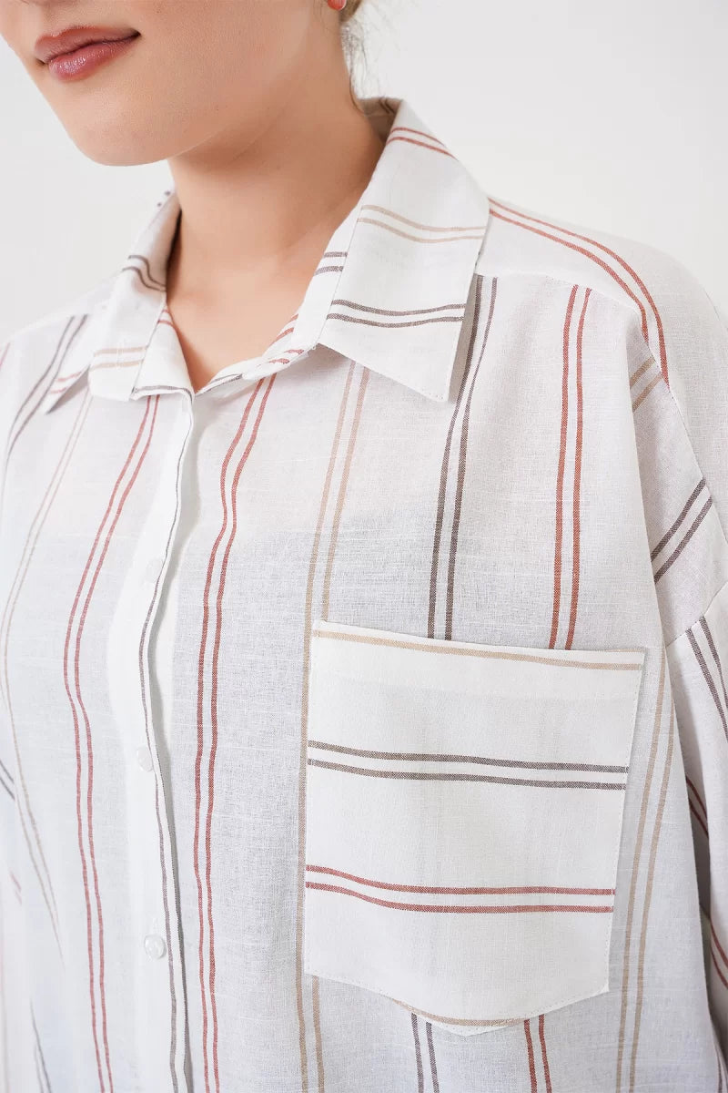 Kadın Oversize Çizgili Pamuklu Gömlek