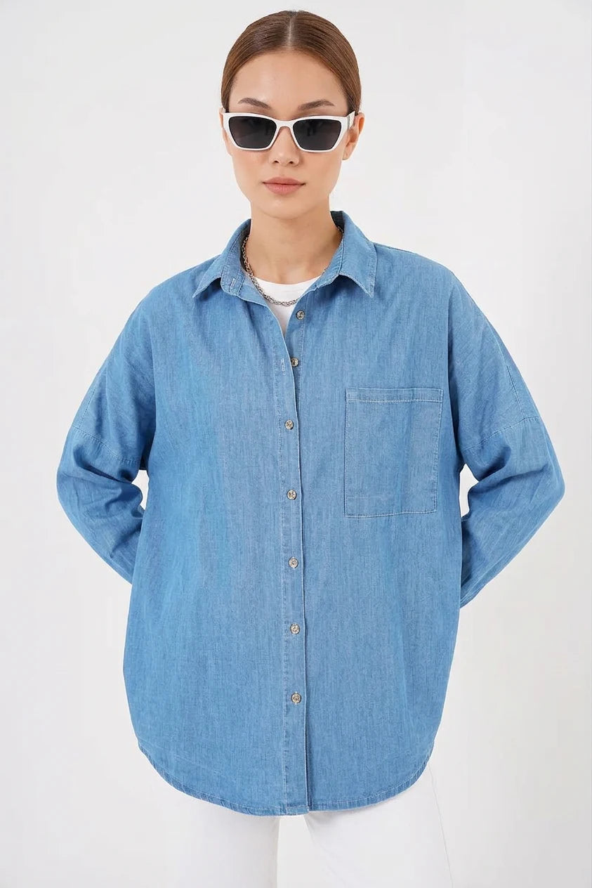 Kadın Oversize Kesim Pamuklu Gömlek