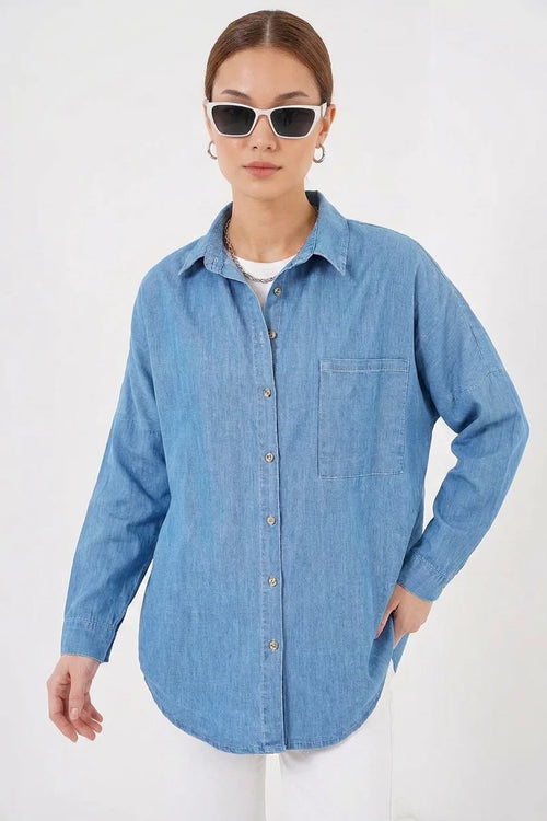Kadın Oversize Kesim Pamuklu Gömlek