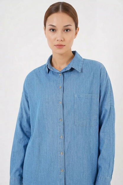 Kadın Oversize Kesim Pamuklu Gömlek