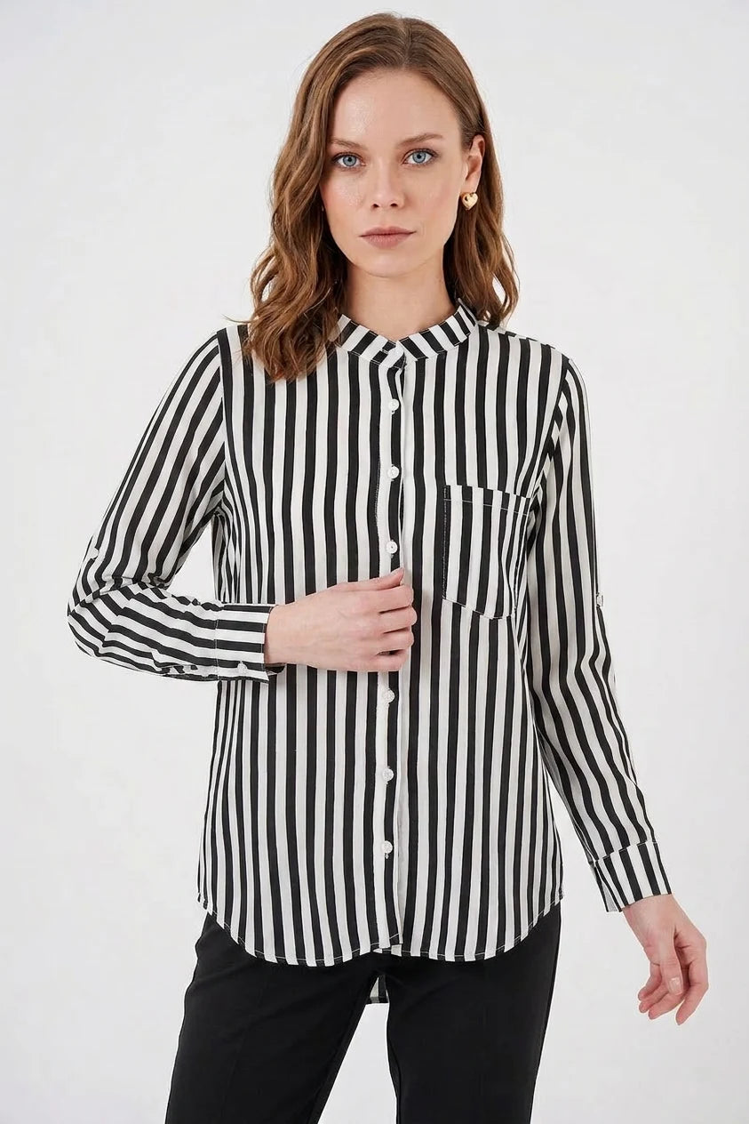 Kadın Çizgili Viskon Gömlek