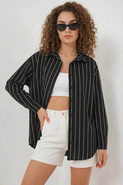 Kadın Oversize Çizgili Viskon Gömlek – Renk Seçenekleri 1