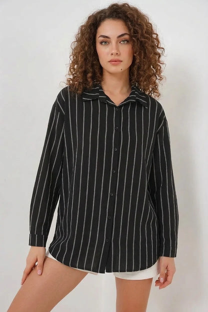 Kadın Oversize Çizgili Viskon Gömlek – Renk Seçenekleri 1