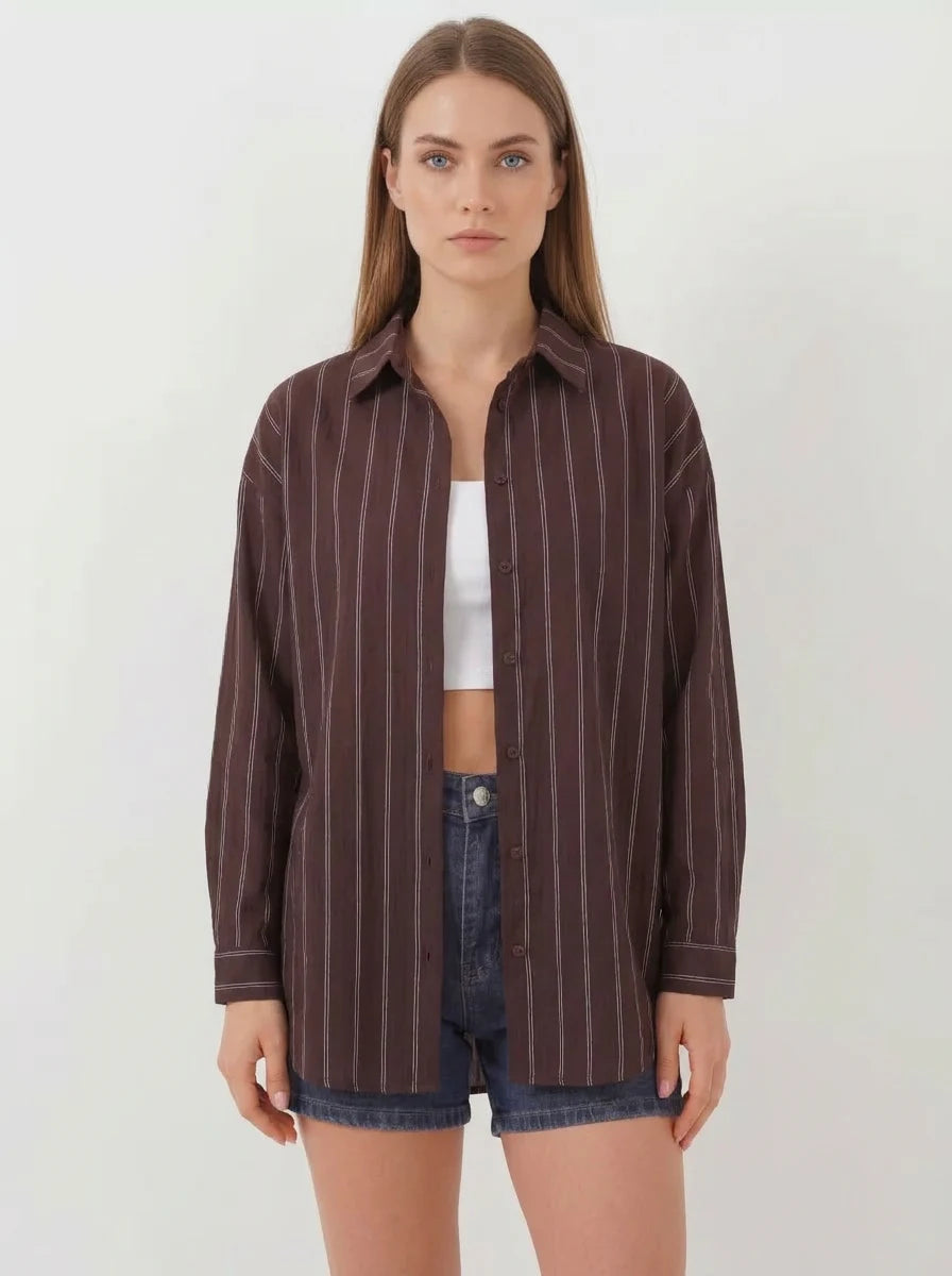Kadın Oversize Çizgili Viskon Gömlek – Renk Seçenekleri 1