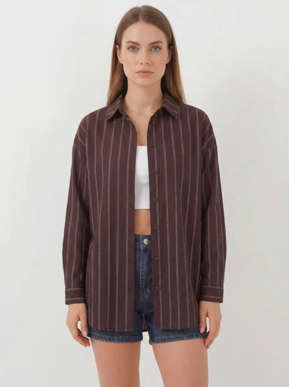 Kadın Oversize Çizgili Viskon Gömlek – Renk Seçenekleri 1