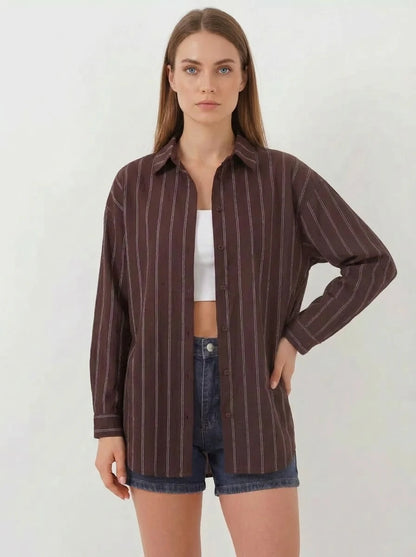 Kadın Oversize Çizgili Viskon Gömlek – Renk Seçenekleri 1