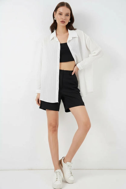 Kadın Oversize Çizgili Viskon Gömlek – Renk Seçenekleri 1