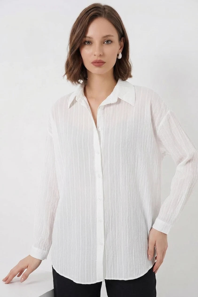 Kadın Oversize Çizgili Viskon Gömlek – Renk Seçenekleri 1