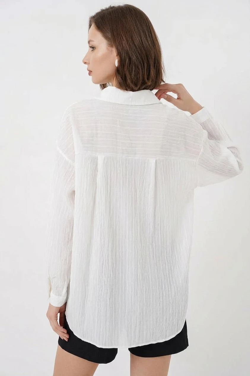 Kadın Oversize Çizgili Viskon Gömlek – Renk Seçenekleri 1